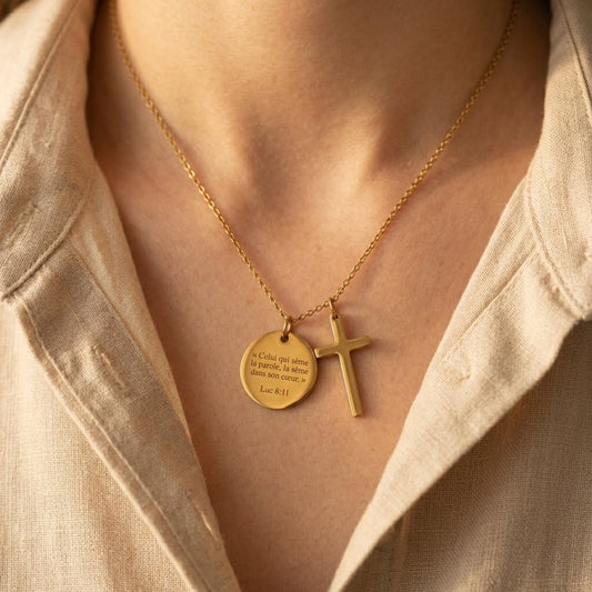 Collier Croix & Médaille (Personnalisable)
