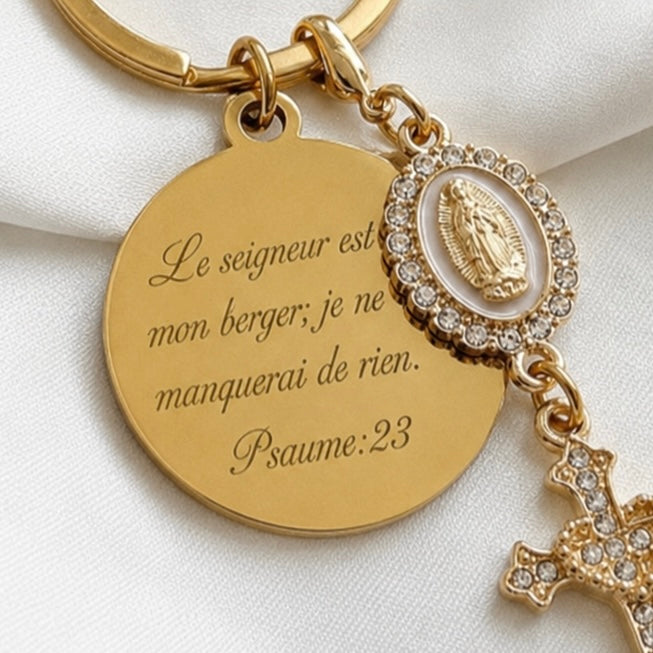 Porte-clés chrétien rond – (Personnalisable)