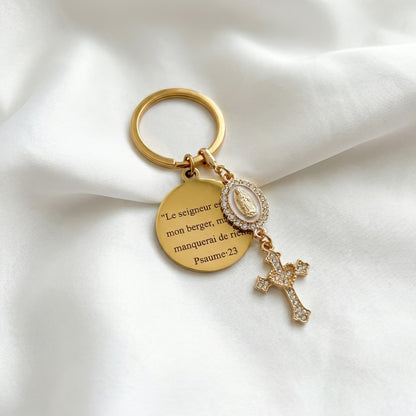 Porte-clés chrétien rond – (Personnalisable)