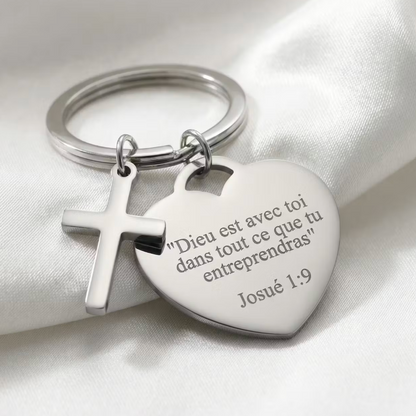 Porte-clés chrétien cœur – (Personnalisable)