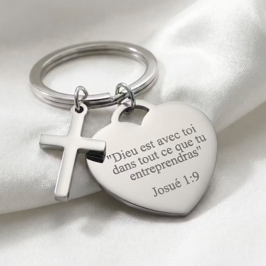 Porte-clés chrétien cœur – (Personnalisable)