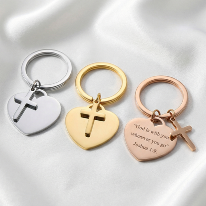 Porte-clés chrétien cœur – (Personnalisable)