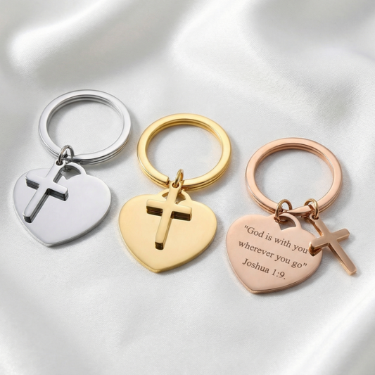 Porte-clés chrétien cœur – (Personnalisable)
